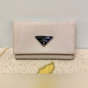 PRADA Unisex Tessuto White Nylon Six-Key Holder With Black Patent Interior